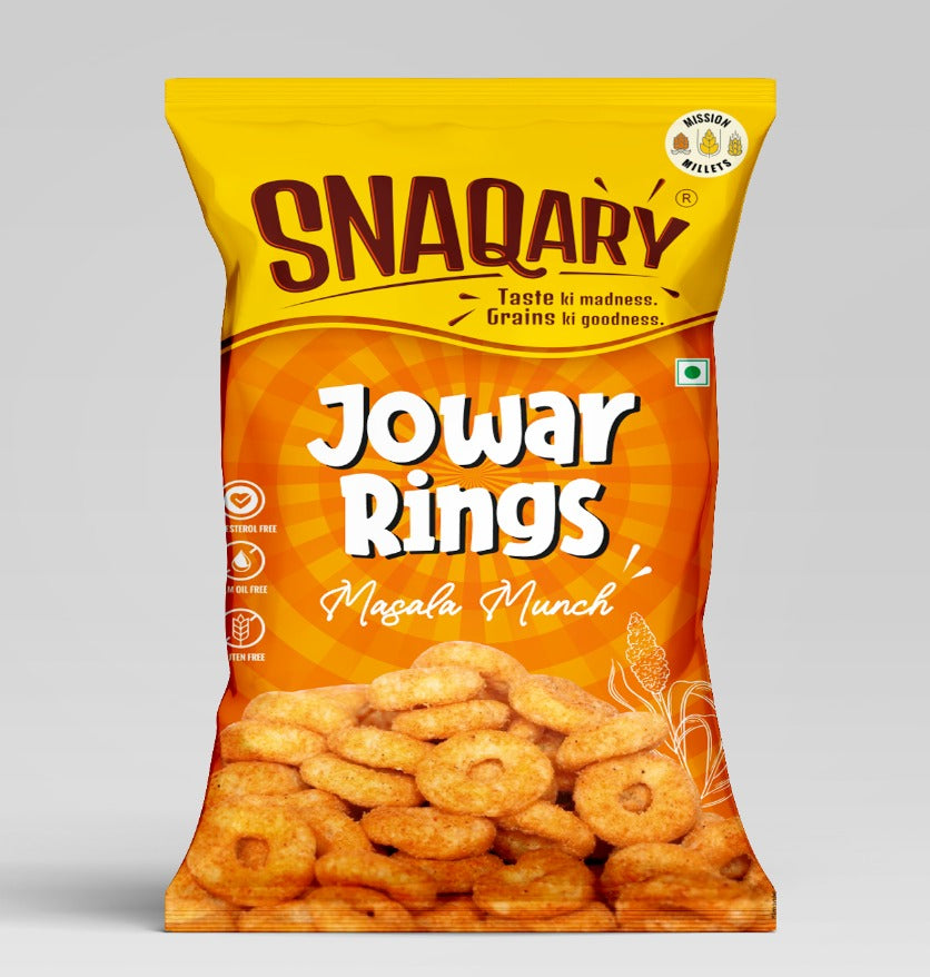 Snaqary Puff Combo Jowar Puff - chaat Masala | Jowar Puff - Masala Munch | Jawar Rings | Jawar Sticks (4packs 70g Each)