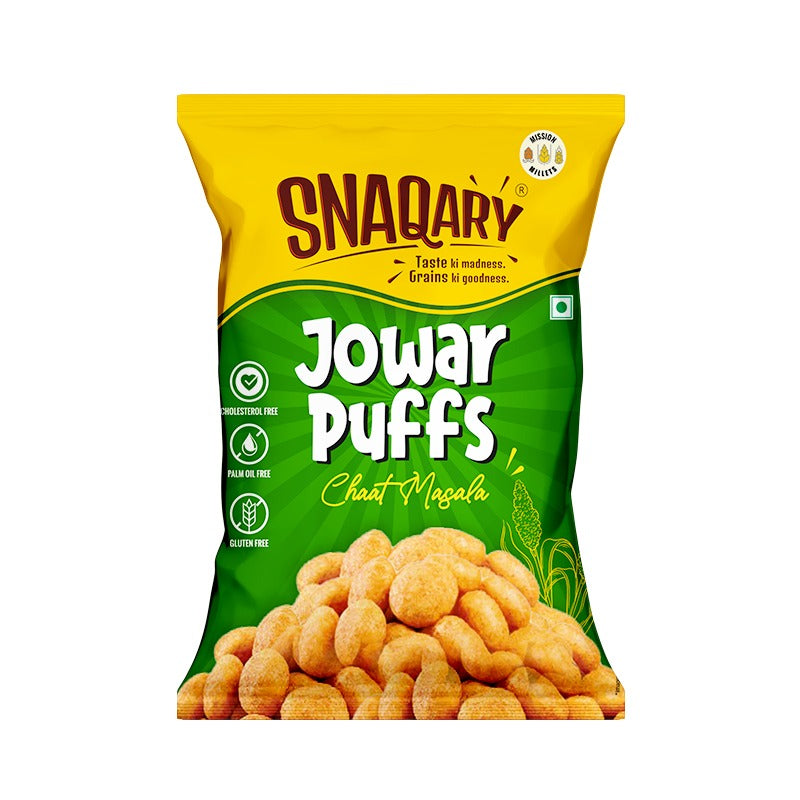 Snaqary Puff Combo Jowar Puff - chaat Masala | Jowar Puff - Masala Munch | Jawar Rings | Jawar Sticks (4packs 70g Each)