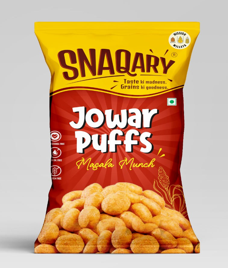 Snaqary Puff Combo Jowar Puff - chaat Masala | Jowar Puff - Masala Munch | Jawar Rings | Jawar Sticks (4packs 70g Each)